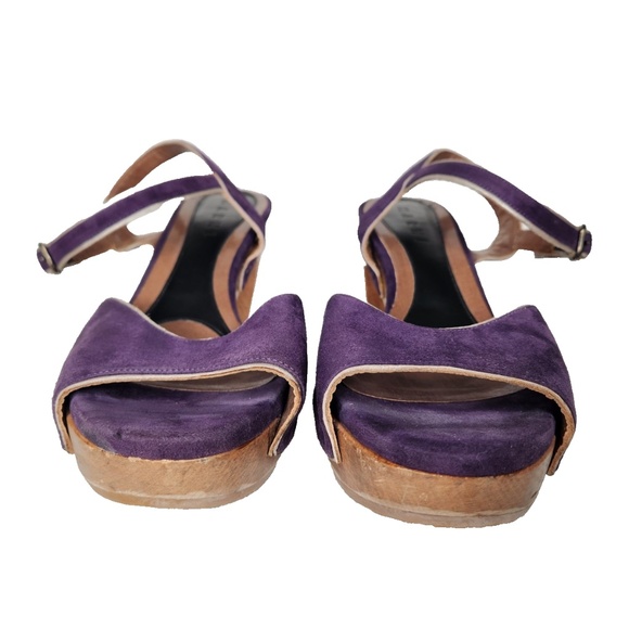 MARNI Platform Wooden Heels & Purple Suede Leather Peep Toe Ankle Strap 41 - 11 - Picture 5 of 10
